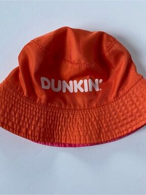 New Dunkin Donuts Bucket Hat Reversible Orange Pink logo Summer One Size Adult